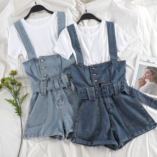 Дамски дънков гащеризон с колан 