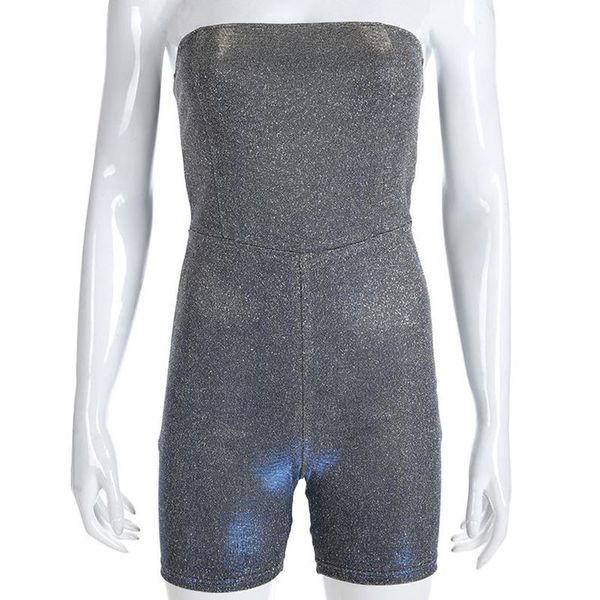 Дамски гащеризон Slim-модел с лъскав ефект в сребрист цвят 