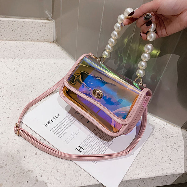 Стилна дамска чанта от еко чанта в преливащи цветове с къса и дълга дръжка