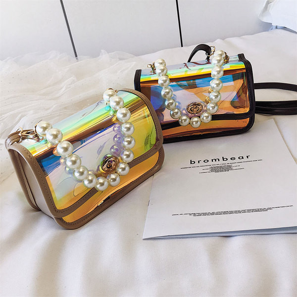 Стилна дамска чанта от еко чанта в преливащи цветове с къса и дълга дръжка