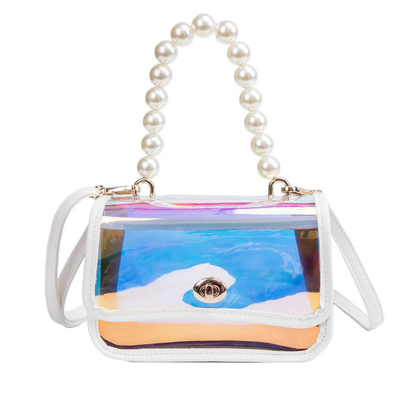 Стилна дамска чанта от еко чанта в преливащи цветове с къса и дълга дръжка