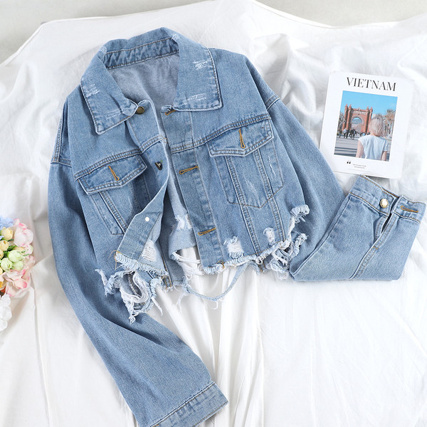 Модерно дамско дънково яке широк модел в два цвята