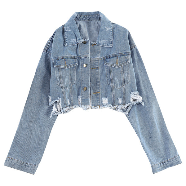 Модерно дамско дънково яке широк модел в два цвята