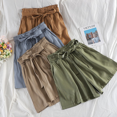 Къси дамски панталони широк модел с колан в няколко цвята