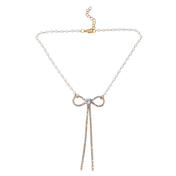 Стилно дамско колие с камъни и перли-два цвята