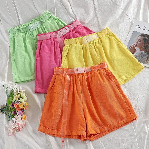 Pantaloni scurți casual dama cu talie inalta in diferite culori