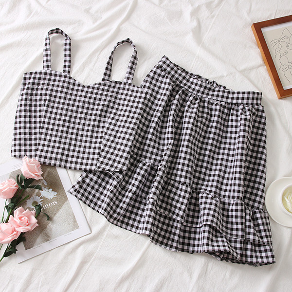 Кариран дамски комплект в няколко цвята