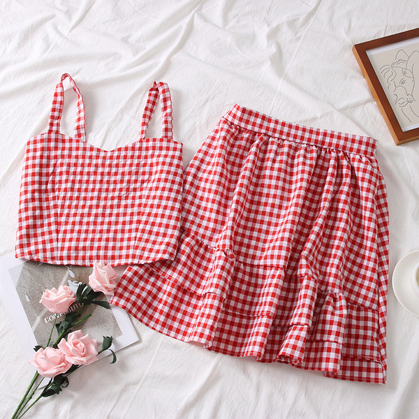 Кариран дамски комплект в няколко цвята