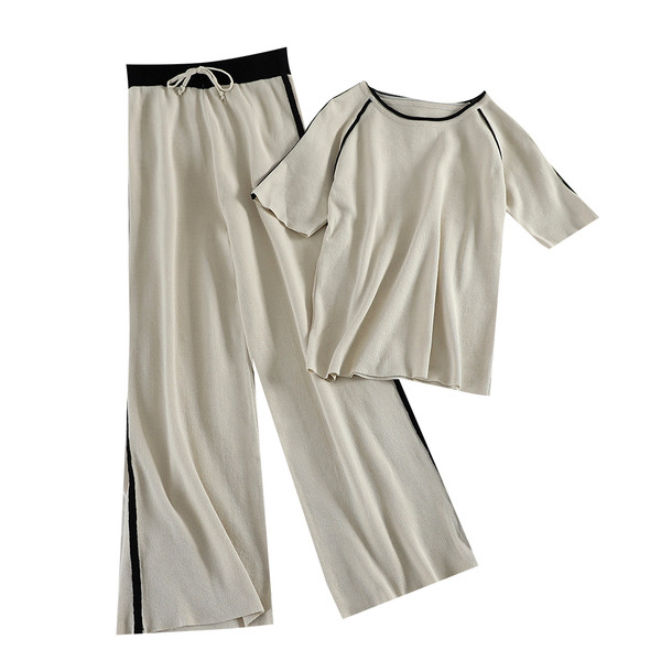 Set casual dama care include un tricou si pantaloni largi in doua culori