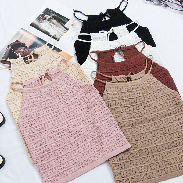 Стилен дамски потник с тънки презрамки и О-образно деколте в няколко цвята 