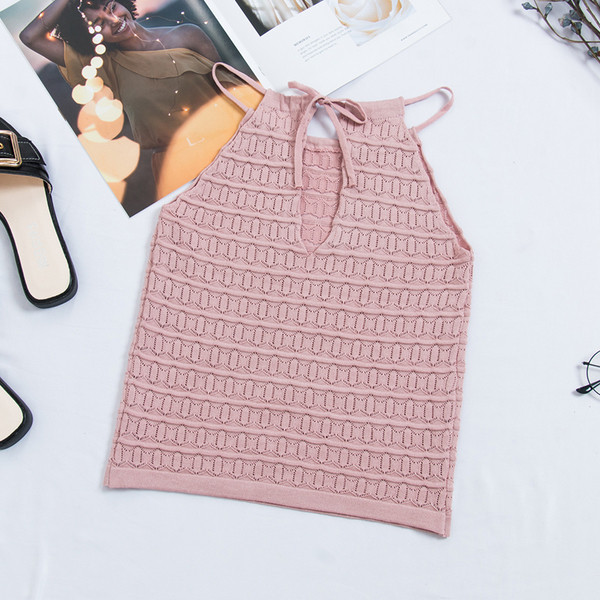 Стилен дамски потник с тънки презрамки и О-образно деколте в няколко цвята 