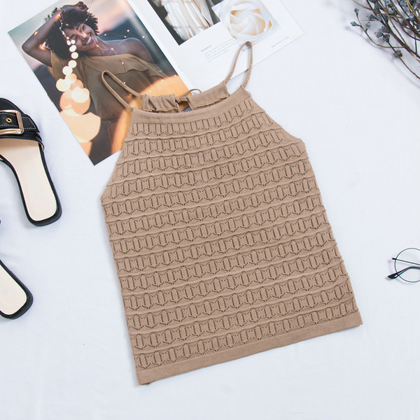 Стилен дамски потник с тънки презрамки и О-образно деколте в няколко цвята 