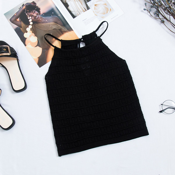 Стилен дамски потник с тънки презрамки и О-образно деколте в няколко цвята 