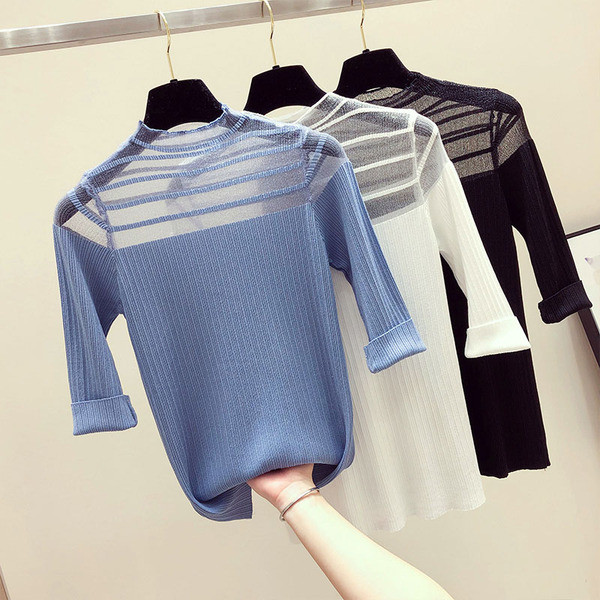 Bluza de dama model nou in albastru alb si negru