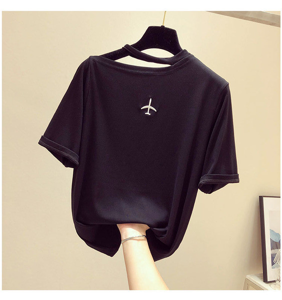 Tricou de dama model nou in portocaliu alb si negru