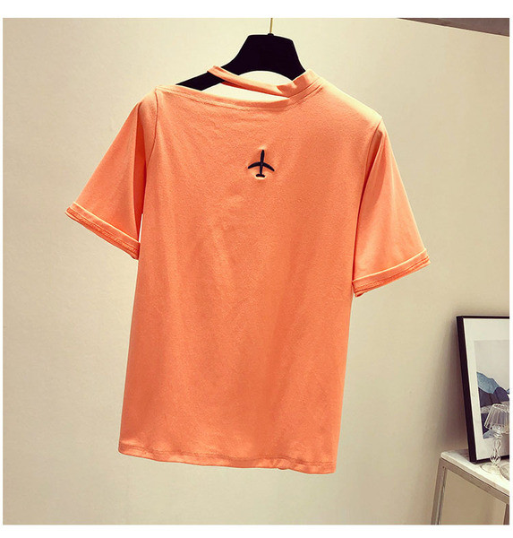 Tricou de dama model nou in portocaliu alb si negru