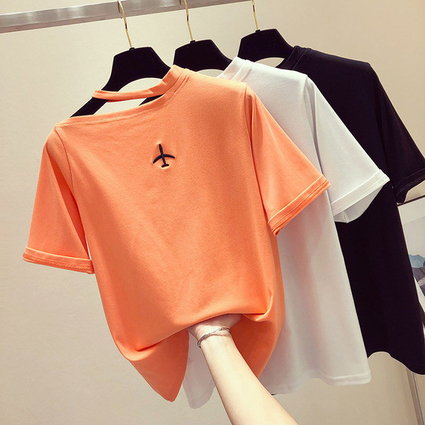 Tricou de dama model nou in portocaliu alb si negru