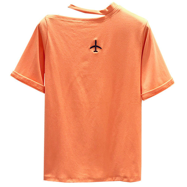 Tricou de dama model nou in portocaliu alb si negru