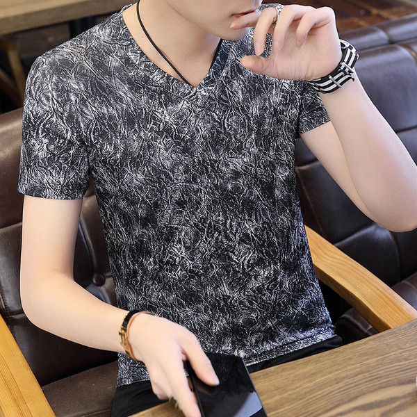 Tricou modern pentru bărbați, în patru culori, cu decolteu în V