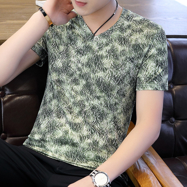 Tricou modern pentru bărbați, în patru culori, cu decolteu în V