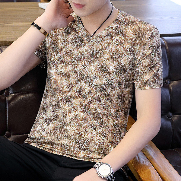 Tricou modern pentru bărbați, în patru culori, cu decolteu în V