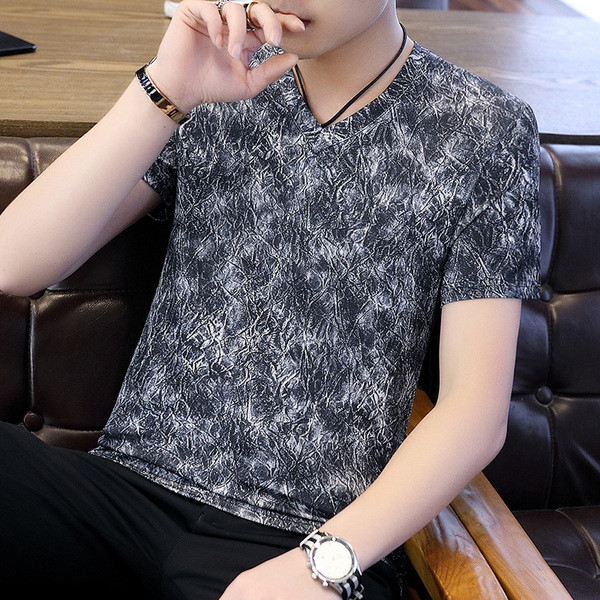 Tricou modern pentru bărbați, în patru culori, cu decolteu în V