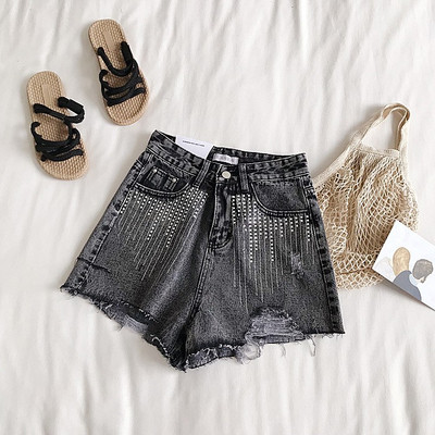 Модерни дамски къси дънки с камъни в два цвята