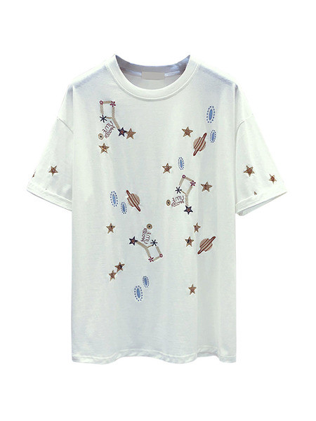 Tricou elegant de damă în alb și negru cu broderie