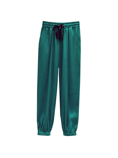 Pantaloni casual dama in negru roz si verde