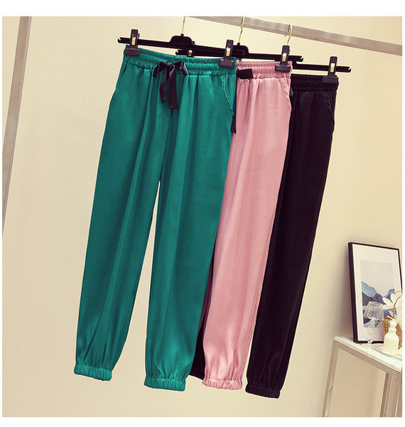 Pantaloni casual dama in negru roz si verde