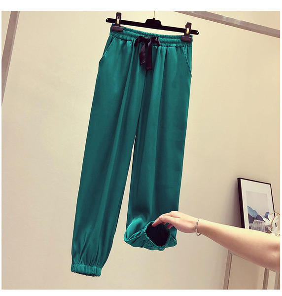 Pantaloni casual dama in negru roz si verde