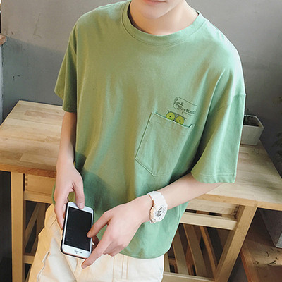 Мъжка ежедневна тениска в три цвята с джоб и апликация