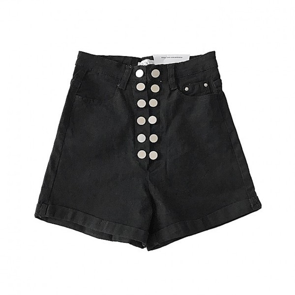 Модерни дамски къси панталони с висока талия и копчета в два цвята