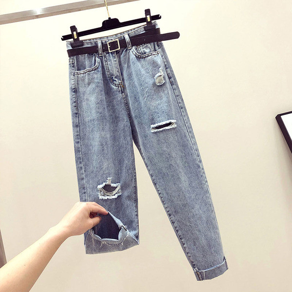 Blugi casual de dama cu motive rupte in albastru