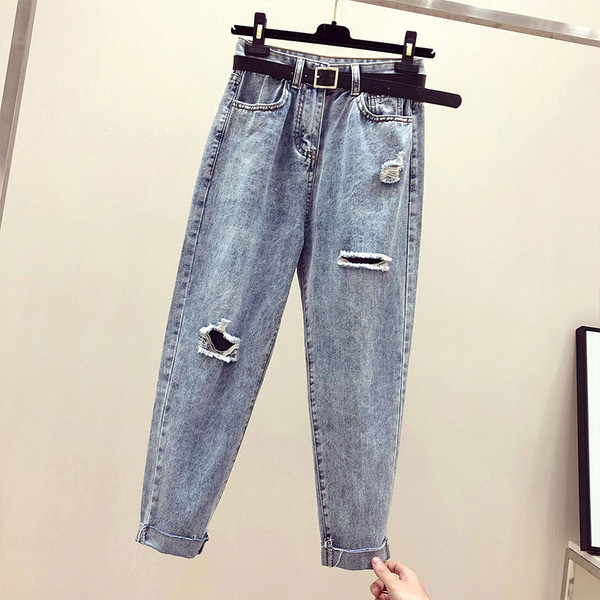 Blugi casual de dama cu motive rupte in albastru