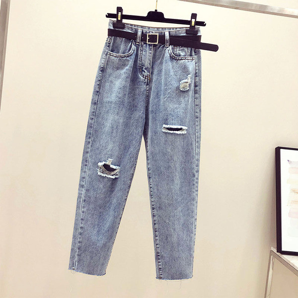 Blugi casual de dama cu motive rupte in albastru