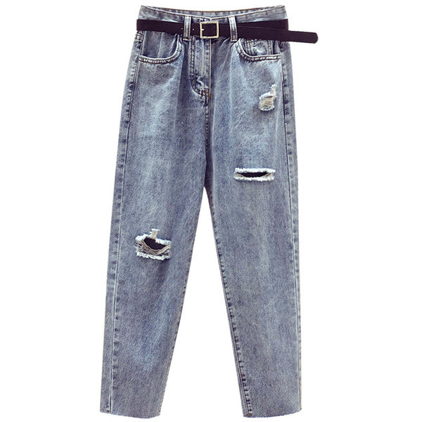 Blugi casual de dama cu motive rupte in albastru