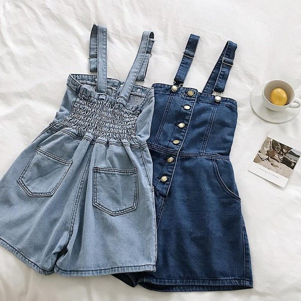 Salopeta de dama moderna din denim cu nasturi in doua culori