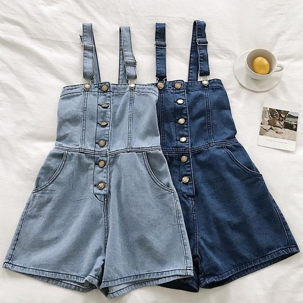 Salopeta de dama moderna din denim cu nasturi in doua culori