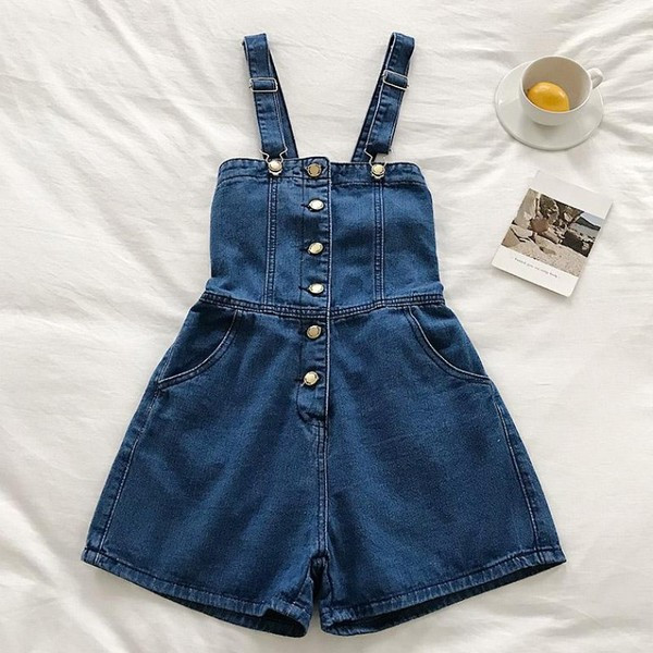 Salopeta de dama moderna din denim cu nasturi in doua culori