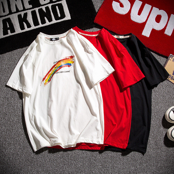 Мъжка тениска в три цвята с апликация и О-образно деколте