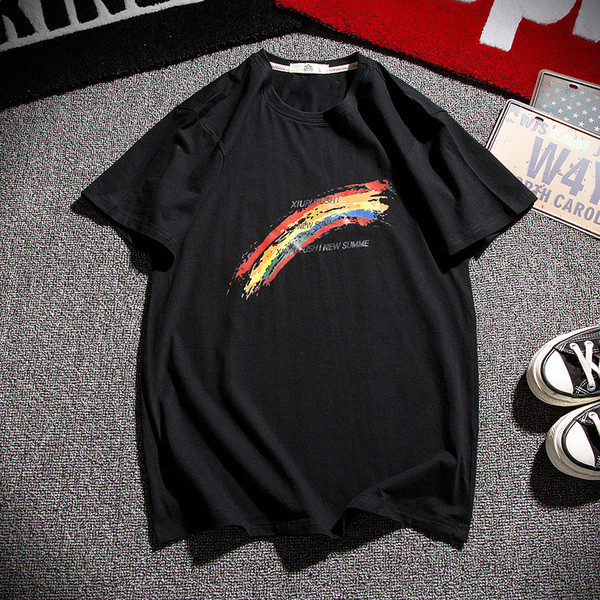 Мъжка тениска в три цвята с апликация и О-образно деколте