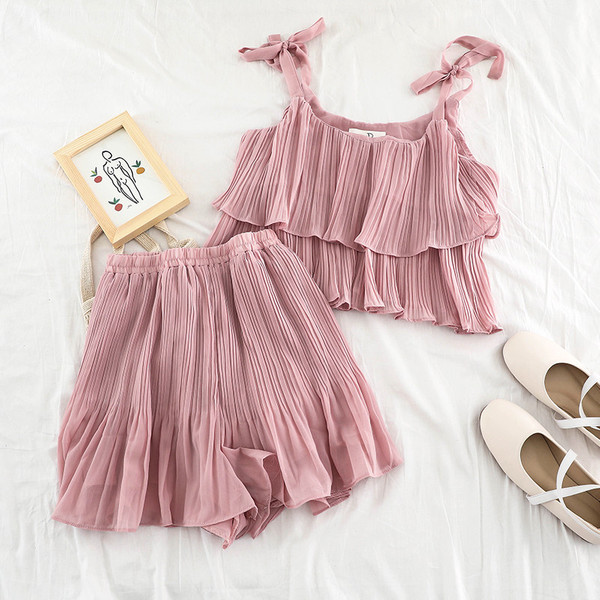 Модерен дамски комплект от две части в три  цвята 