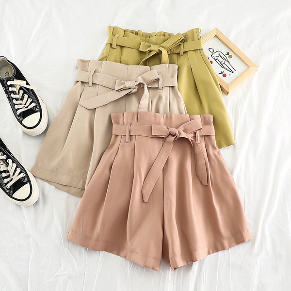 Ежедневен дамски панталон с висока талия и панделка в три цвята