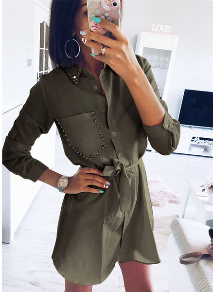 Актуална дамска рокля тип-риза в три цвята 