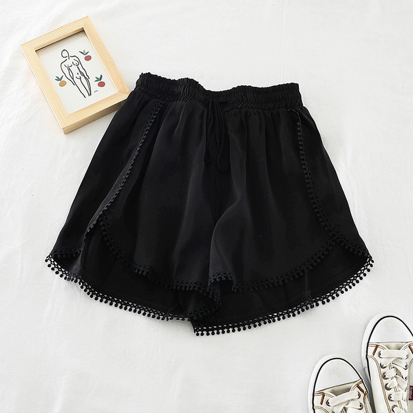 Ежедневни дамски къси панталони с висока талия и пискюл