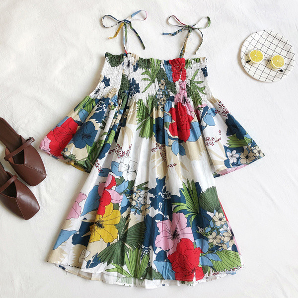 Ежедневна дамска рокля с връзки и флорален мотив