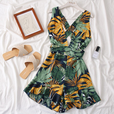 Modern női jumpsuit V-nyakkal és virágmotívummal, négy színben