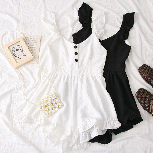 Ежедневен дамски гащеризон с копчета и V-образно деколте в два цвята