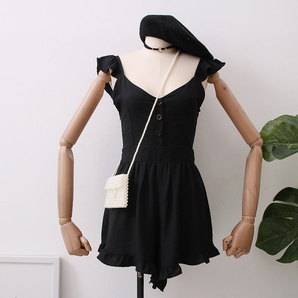 Ежедневен дамски гащеризон с копчета и V-образно деколте в два цвята